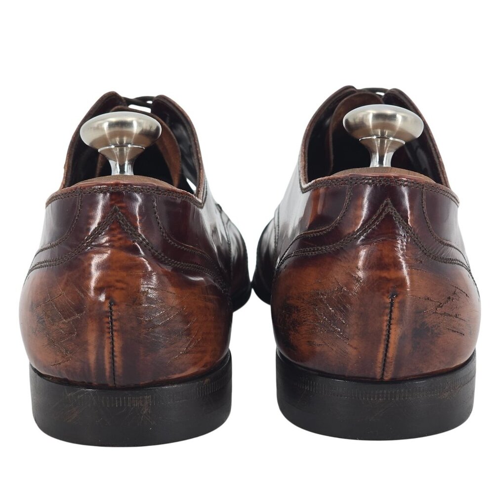 Prada Italy Mens 7.5 Distressed Brown Leather Wingtip Derby Oxfords Dress Shoes - Picture 6 of 13